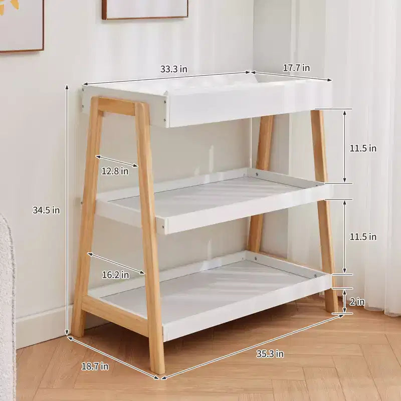Baby Changing Station Diaper Table with Waterproof Pad Modern Portable Infant Diaper Station 2 Storage Shelves for Newborn Baby