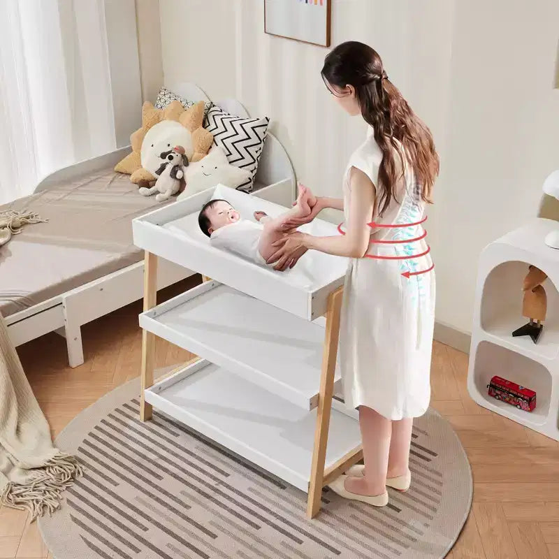 Baby Changing Station Diaper Table with Waterproof Pad Modern Portable Infant Diaper Station 2 Storage Shelves for Newborn Baby