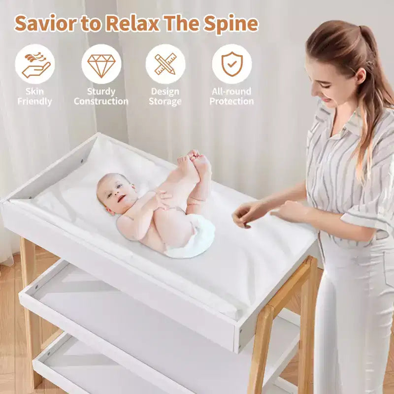 Table à langer avec matelas imperméable, meuble à langer moderne et portable avec 2 étagères de rangement pour nouveau-nés