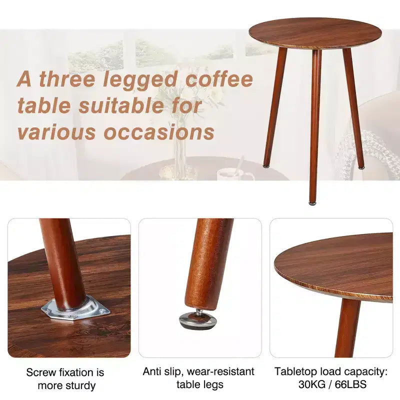 Table d'appoint ronde Mid-Century Modern, table de bout effet grain de bois avec pieds fuselés pour salon, marron