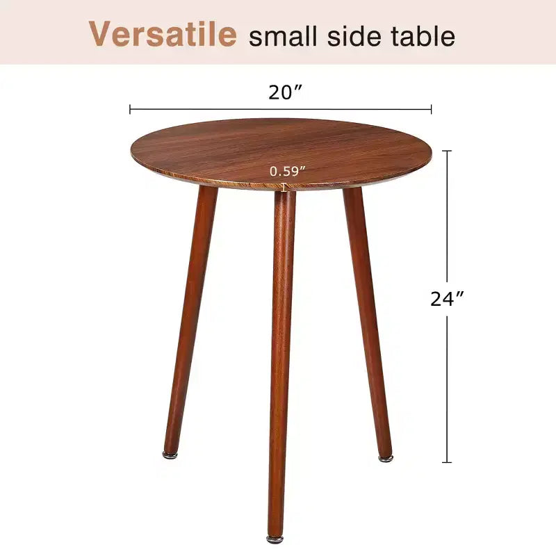 Mid-Century Modern Round Side Table, Wood Grain End Table with Tapered Legs for Living Room, Brown
