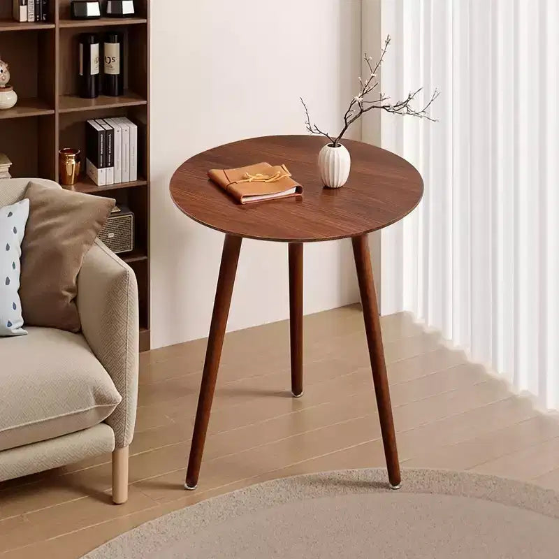 Mid-Century Modern Round Side Table, Wood Grain End Table with Tapered Legs for Living Room, Brown