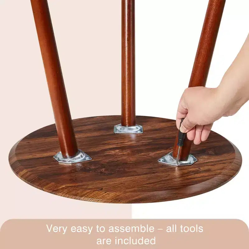 Table d'appoint ronde Mid-Century Modern, table de bout effet grain de bois avec pieds fuselés pour salon, marron