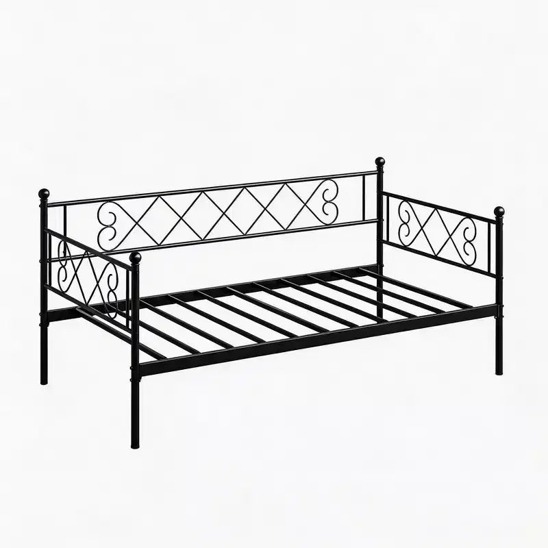 Lit de repos simple avec tête de lit en forme de cœur, cadre de lit de repos robuste en métal avec support à lattes en acier, lit de jour/canapé avec tête de lit pour salon, chambre à coucher