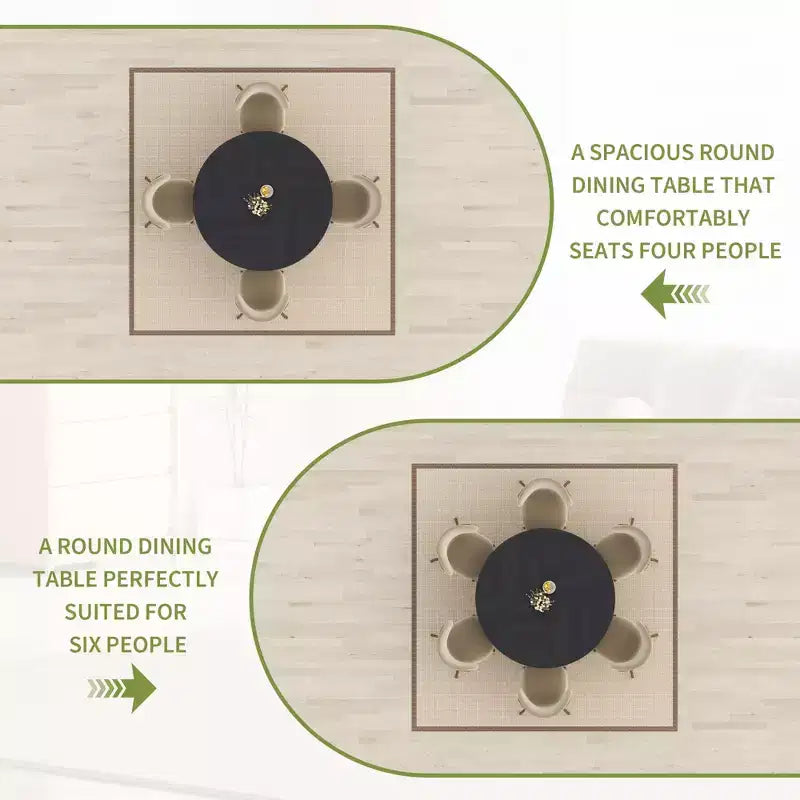 Space-Saving 47 Round Dining Table for 4-6, Storage Shelf, Adjustable Feet, Easy to Clean Surface