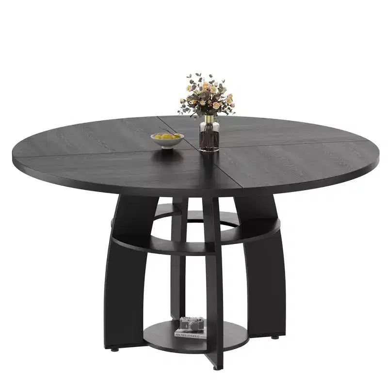 Table de salle à manger ronde de 119 cm pour 4 à 6 personnes, avec étagère de rangement, pieds réglables, surface facile à nettoyer