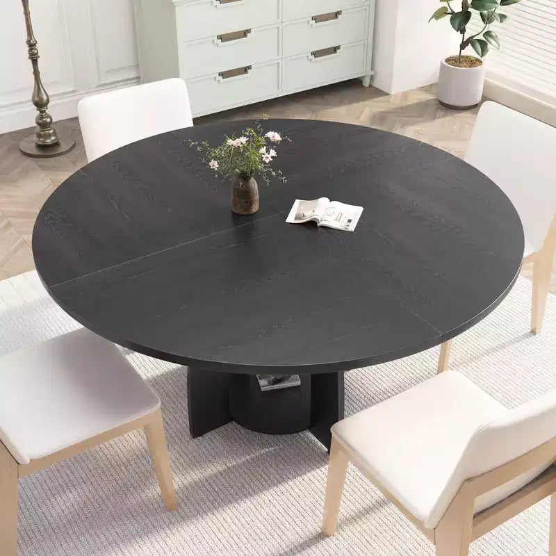 Table de salle à manger ronde de 119 cm pour 4 à 6 personnes, avec étagère de rangement, pieds réglables, surface facile à nettoyer