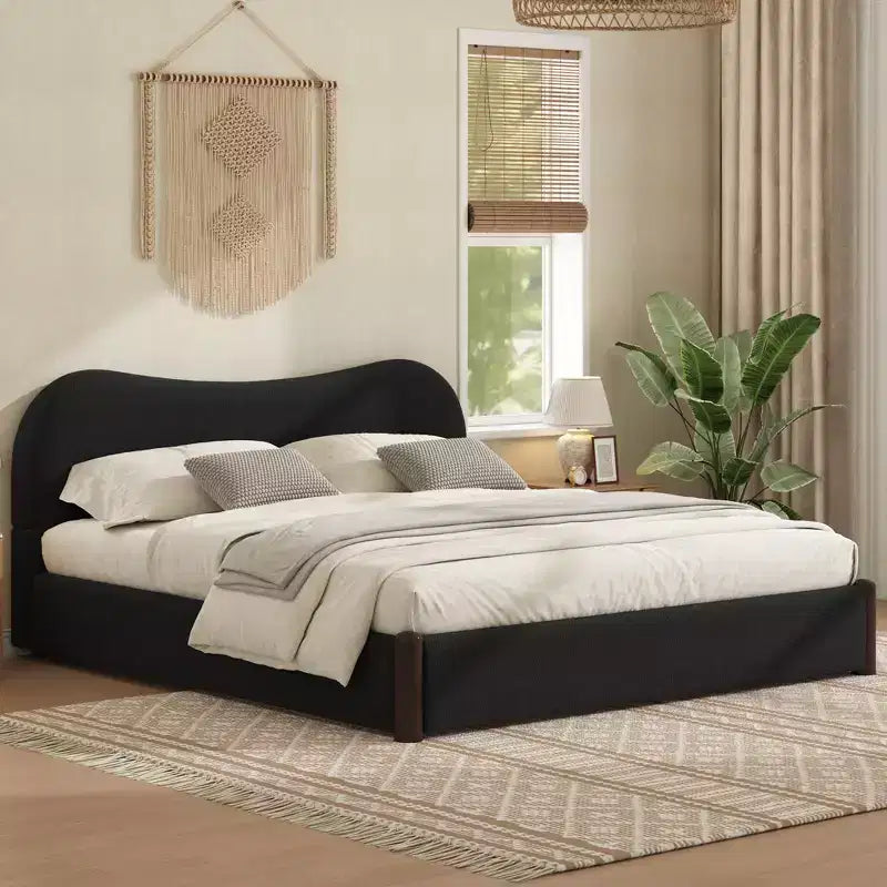 Upholstered Platform Bed with Wood Supporting