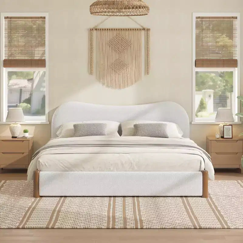 Upholstered Platform Bed with Wood Supporting