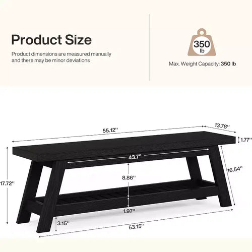 Banc d'entrée étroit de 55" avec rangement à chaussures, banc porte-manteau en bois de style ferme avec étagère ouverte à 2 niveaux pour petits espaces, vestiaire, hall d'entrée, noir