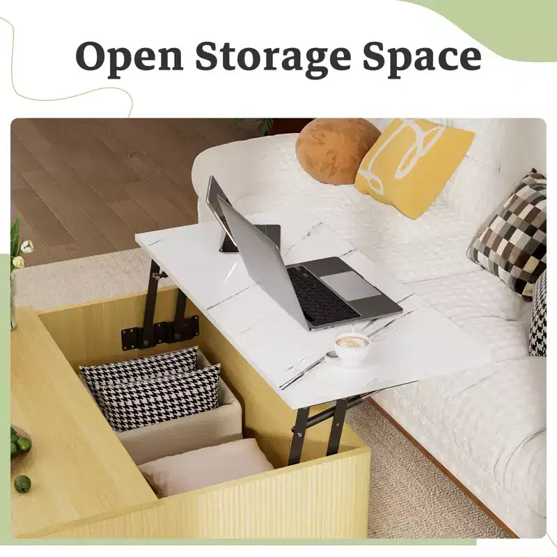 Modern Square Wood Coffee Table with Lift Top Storage for Living Room
