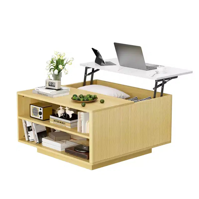 Modern Square Wood Coffee Table with Lift Top Storage for Living Room