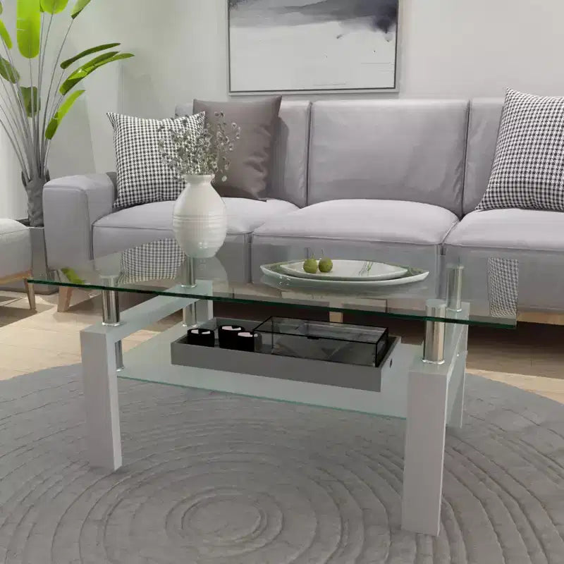 Fun little toys brand Rectangle Glass Coffee Table, Clear Coffee Table, Modern Side Center Tables for Living Room, Living Room Furniture