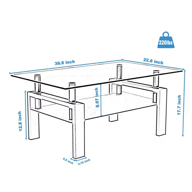 Fun little toys brand Rectangle Glass Coffee Table, Clear Coffee Table, Modern Side Center Tables for Living Room, Living Room Furniture