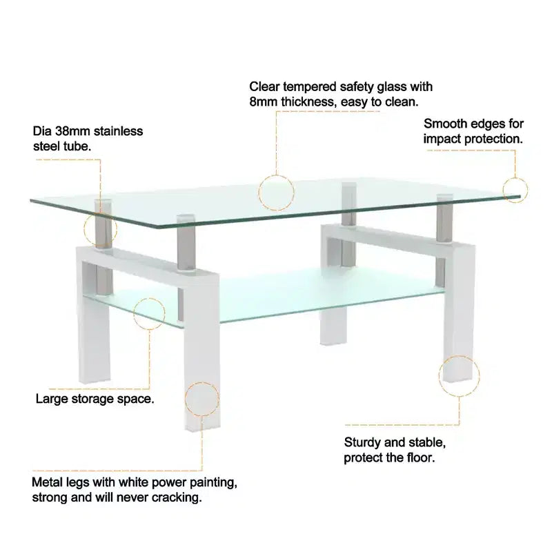 Fun little toys brand Rectangle Glass Coffee Table, Clear Coffee Table, Modern Side Center Tables for Living Room, Living Room Furniture