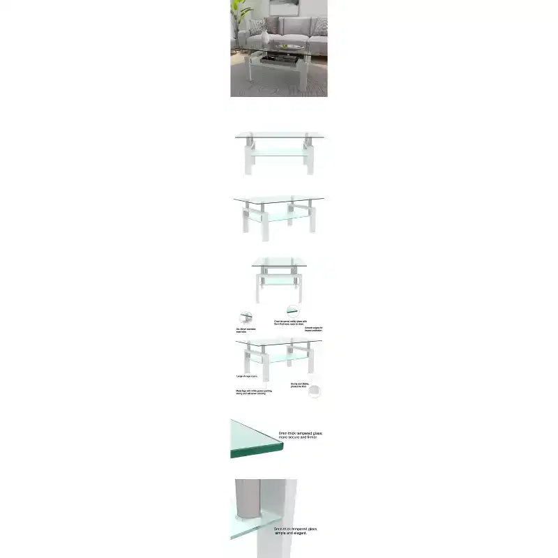 Fun little toys brand Rectangle Glass Coffee Table, Clear Coffee Table, Modern Side Center Tables for Living Room, Living Room Furniture