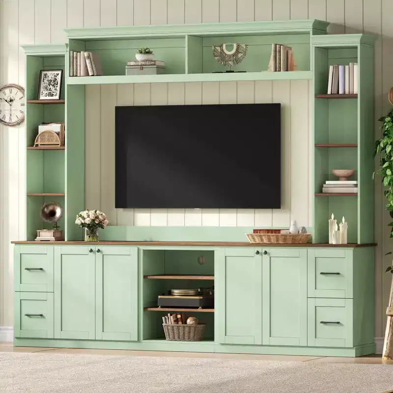 Meuble mural de divertissement 4-en-1 de style campagnard, pour téléviseurs jusqu'à 70 pouces, console multimédia avec étagères réglables et tiroirs