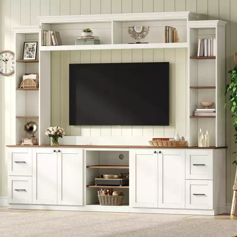 Meuble mural de divertissement 4-en-1 de style campagnard, pour téléviseurs jusqu'à 70 pouces, console multimédia avec étagères réglables et tiroirs