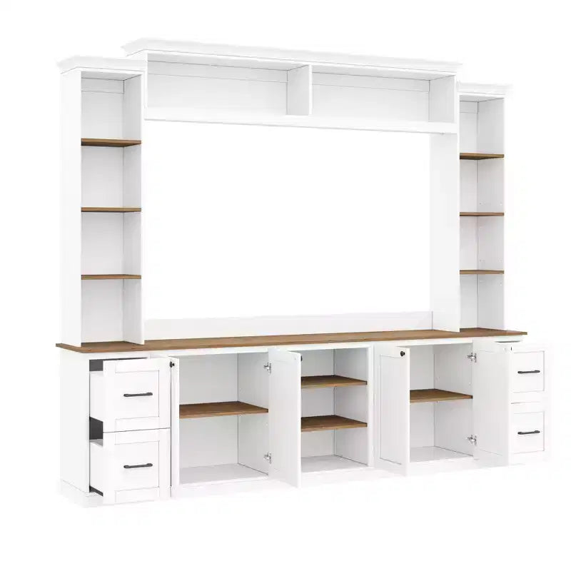 Meuble mural de divertissement 4-en-1 de style campagnard, pour téléviseurs jusqu'à 70 pouces, console multimédia avec étagères réglables et tiroirs