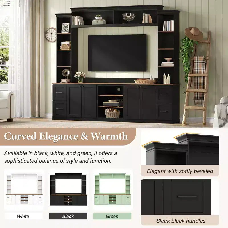 4-in-1 Farmhouse Entertainment Center Wall Unit, Fits TVs Up to 70, TV Stand Media Console w/ Adjustable Shelves & Drawers