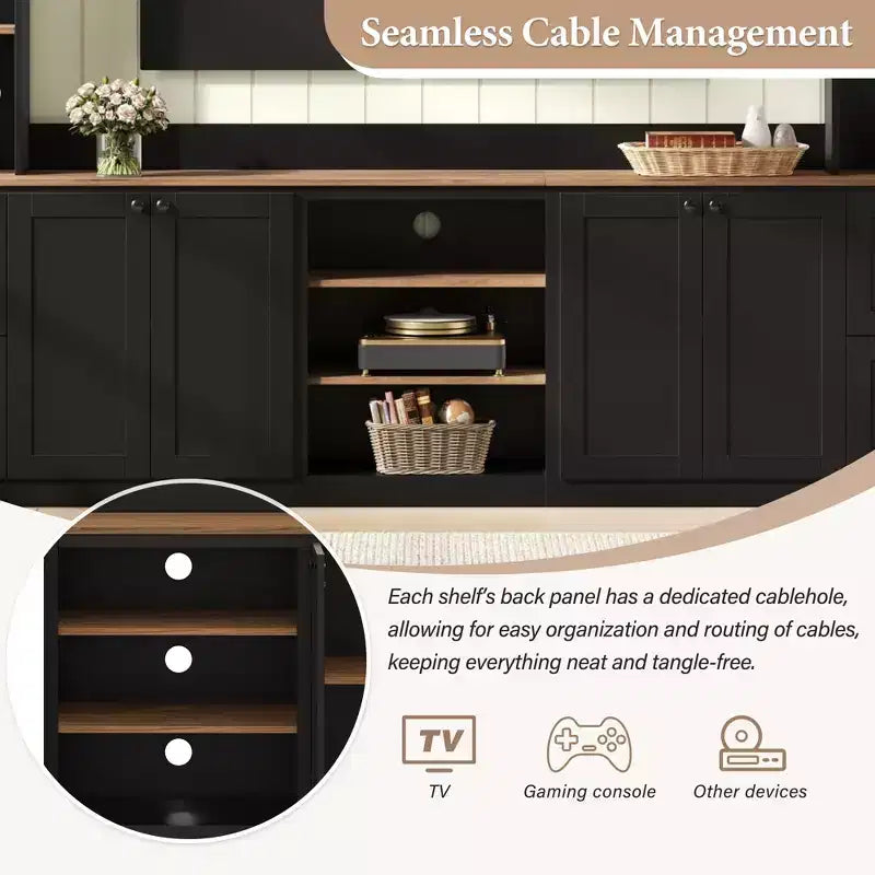 4-in-1 Farmhouse Entertainment Center Wall Unit, Fits TVs Up to 70, TV Stand Media Console w/ Adjustable Shelves & Drawers