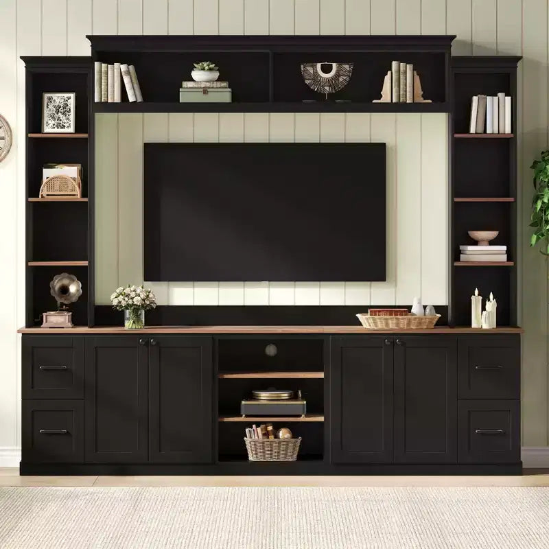 ModernLuxe 4-in-1 Farmhouse Entertainment Center Wall Unit, Fits TVs Up to 70, TV Stand Media Console w/ Adjustable Shelves & Drawers