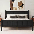 Queen Flat Panel Platform Bed with Headboard and Footboard, Wood Grain Shaker Farmhouse Bed Frame, Black