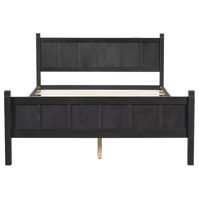 Lit plateforme double avec tête et pied de lit, cadre de lit de ferme Shaker en grain de bois, Noir