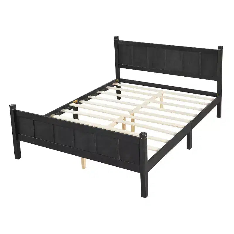 Lit plateforme double avec tête et pied de lit, cadre de lit de ferme Shaker en grain de bois, Noir