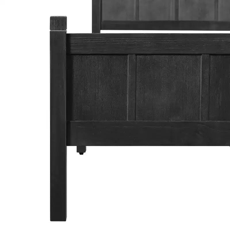 Lit plateforme double avec tête et pied de lit, cadre de lit de ferme Shaker en grain de bois, Noir