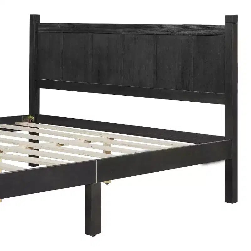 Lit plateforme double avec tête et pied de lit, cadre de lit de ferme Shaker en grain de bois, Noir