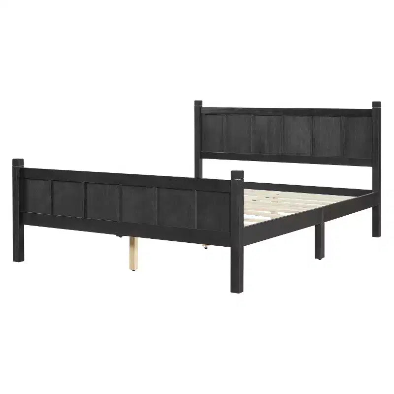 Lit plateforme double avec tête et pied de lit, cadre de lit de ferme Shaker en grain de bois, Noir