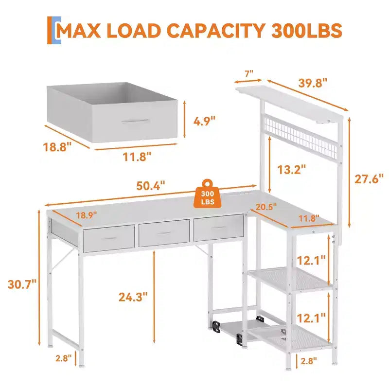 L Shaped Computer Desk with 3 Drawers, Reversible Corner Desk with Bookshelf & 3-Tier Storage for Home Office