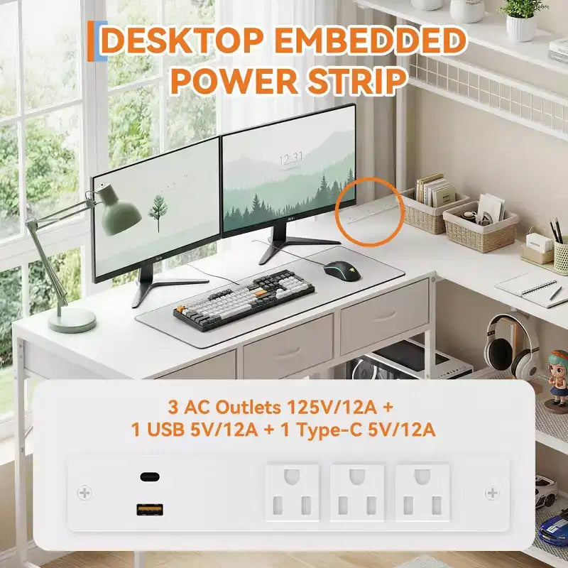 L Shaped Computer Desk with 3 Drawers, Reversible Corner Desk with Bookshelf & 3-Tier Storage for Home Office