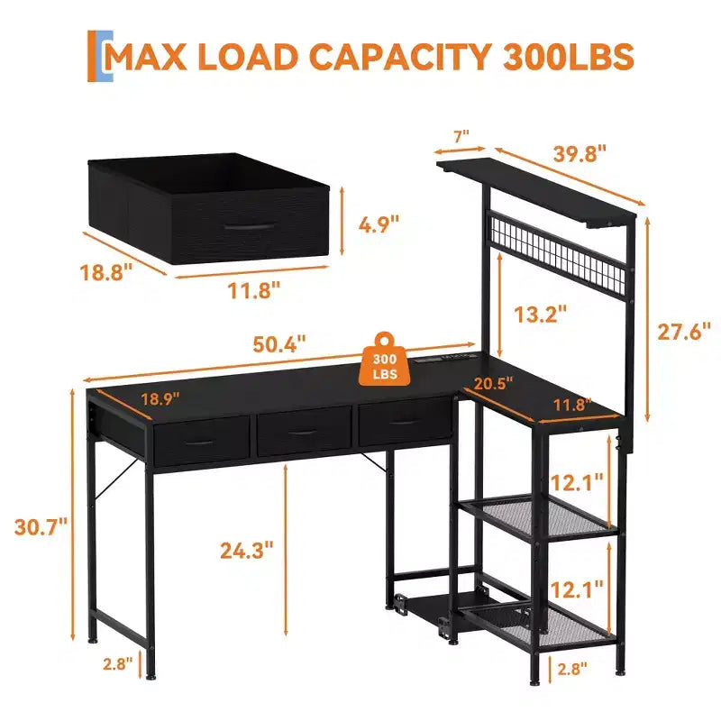 L Shaped Computer Desk with 3 Drawers, Reversible Corner Desk with Bookshelf & 3-Tier Storage for Home Office